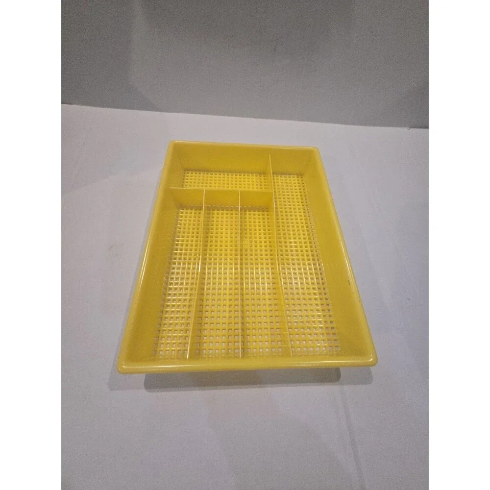 Vintage Mustard Yellow Plastic Celluloid Weave Silverware Drawer Organizer 14x11